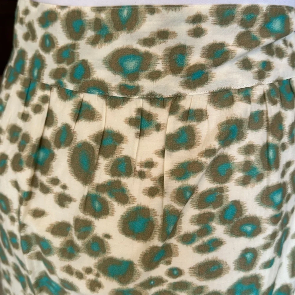 LOFT skirt cream aqua blue side zip lined 100% cotton Sz 10